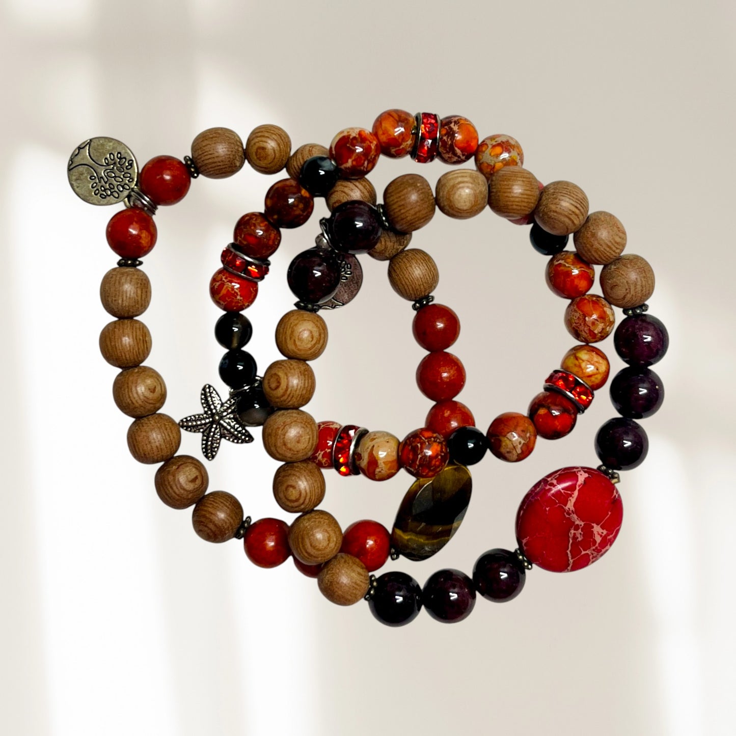 Mala bracelets (3) regalite jasper and wood