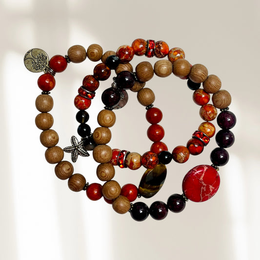 Bracelets mala (3) régalite jasper et bois