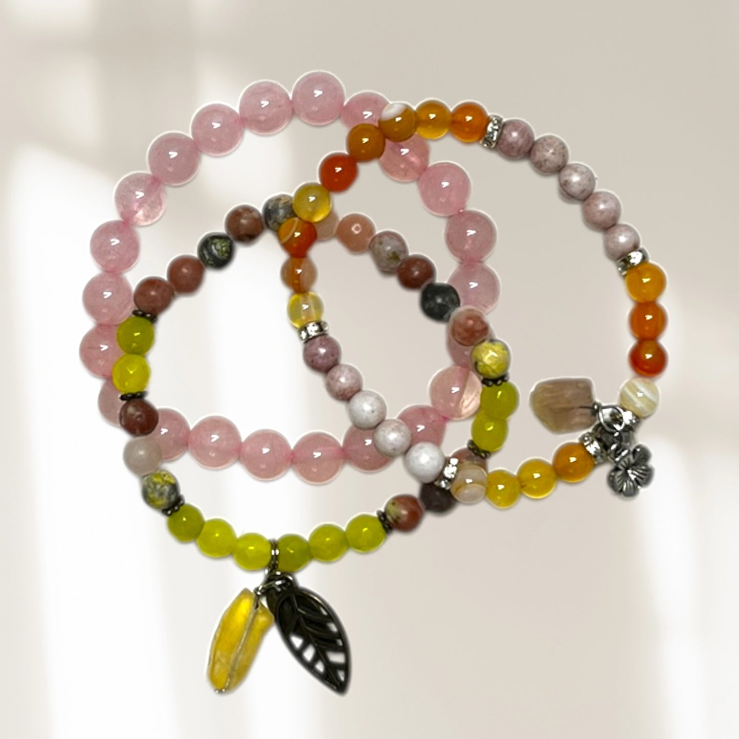 Bracelets mala (3) quartz et rhodonite